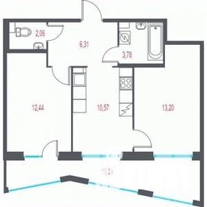 2-к квартира, строящийся дом, 51м2, 2/9 этаж