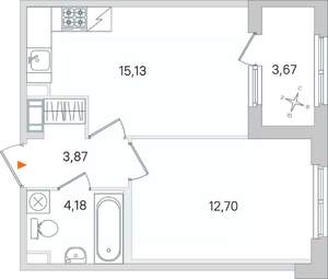 1-к квартира, вторичка, 38м2, 4/4 этаж