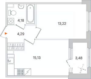 1-к квартира, вторичка, 39м2, 1/4 этаж