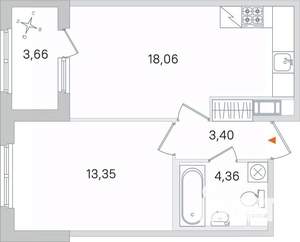 1-к квартира, вторичка, 39м2, 2/4 этаж