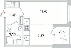 Студия квартира, вторичка, 27м2, 4/4 этаж