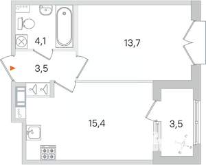 1-к квартира, вторичка, 38м2, 4/4 этаж