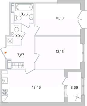 2-к квартира, строящийся дом, 59м2, 3/4 этаж