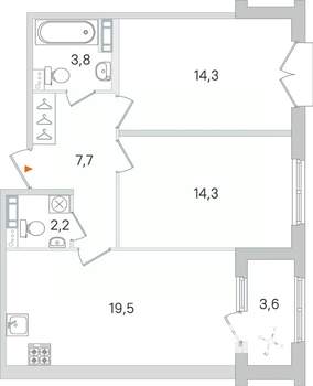 2-к квартира, вторичка, 64м2, 2/4 этаж