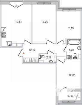 3-к квартира, вторичка, 74м2, 3/4 этаж