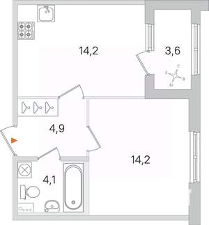 1-к квартира, вторичка, 39м2, 1/4 этаж