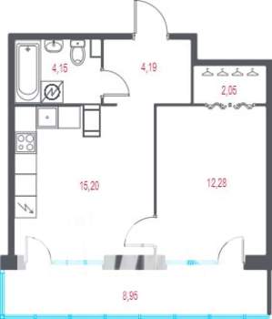 1-к квартира, вторичка, 41м2, 6/10 этаж