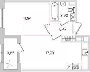 1-к квартира, строящийся дом, 39м2, 2/4 этаж