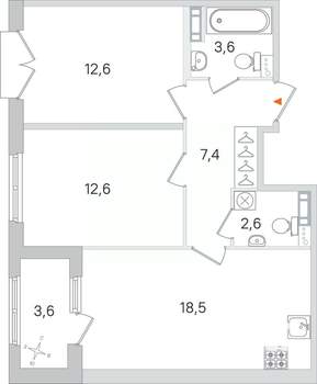 2-к квартира, строящийся дом, 57м2, 2/4 этаж