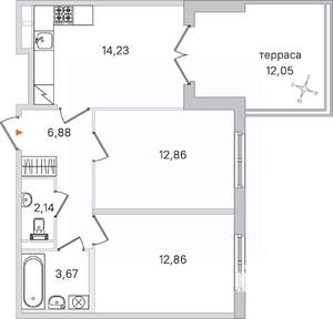 2-к квартира, вторичка, 53м2, 1/4 этаж