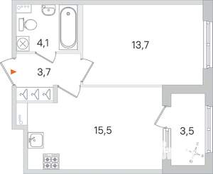 1-к квартира, вторичка, 39м2, 1/4 этаж
