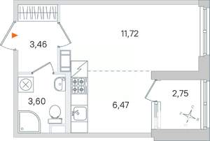Студия квартира, вторичка, 27м2, 3/4 этаж