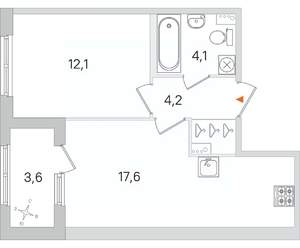 1-к квартира, строящийся дом, 38м2, 3/4 этаж