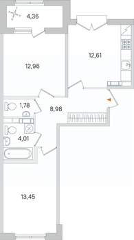 2-к квартира, вторичка, 54м2, 4/4 этаж