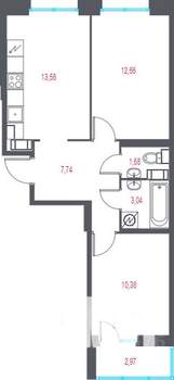 2-к квартира, вторичка, 51м2, 3/10 этаж