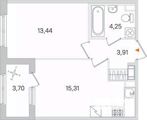 1-к квартира, вторичка, 39м2, 4/4 этаж