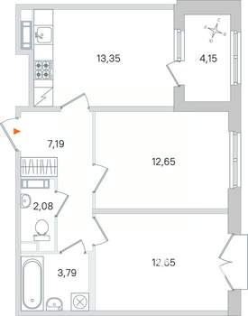 2-к квартира, вторичка, 54м2, 2/4 этаж