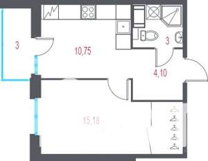 1-к квартира, вторичка, 35м2, 6/9 этаж