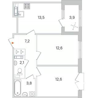 2-к квартира, строящийся дом, 52м2, 4/4 этаж