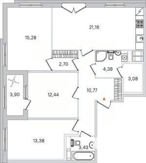 3-к квартира, вторичка, 87м2, 2/4 этаж