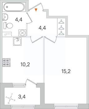 1-к квартира, строящийся дом, 34м2, 1/4 этаж