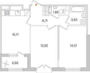 2-к квартира, строящийся дом, 55м2, 3/4 этаж