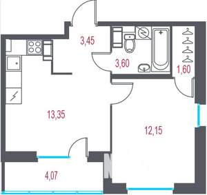 1-к квартира, вторичка, 36м2, 4/7 этаж