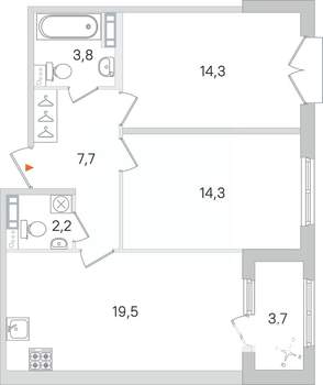 2-к квартира, строящийся дом, 62м2, 2/4 этаж