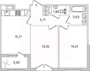 2-к квартира, вторичка, 55м2, 2/4 этаж