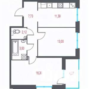 2-к квартира, строящийся дом, 56м2, 2/9 этаж