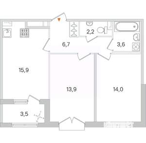 2-к квартира, вторичка, 58м2, 2/4 этаж