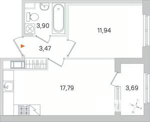 1-к квартира, строящийся дом, 37м2, 4/4 этаж