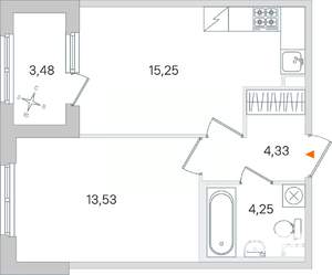 1-к квартира, вторичка, 39м2, 2/4 этаж