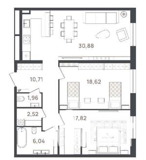 2-к квартира, вторичка, 89м2, 1/3 этаж