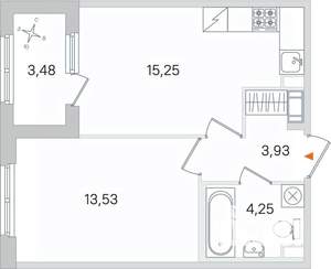 1-к квартира, вторичка, 39м2, 3/4 этаж