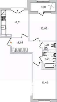 2-к квартира, вторичка, 54м2, 3/4 этаж