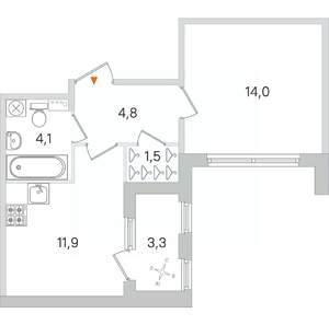 1-к квартира, строящийся дом, 36м2, 1/4 этаж