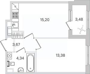 1-к квартира, строящийся дом, 38м2, 2/4 этаж