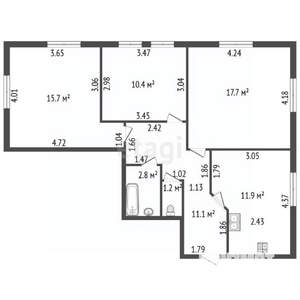 3-к квартира, вторичка, 71м2, 1/4 этаж
