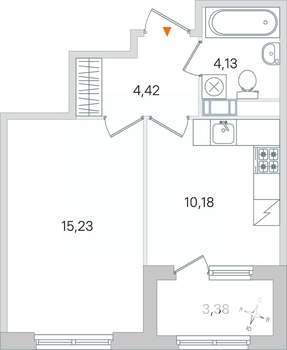 1-к квартира, вторичка, 36м2, 4/4 этаж