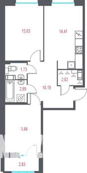 2-к квартира, вторичка, 56м2, 3/10 этаж