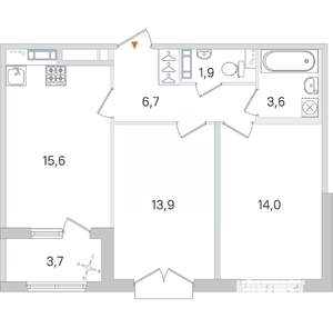 2-к квартира, строящийся дом, 56м2, 3/4 этаж