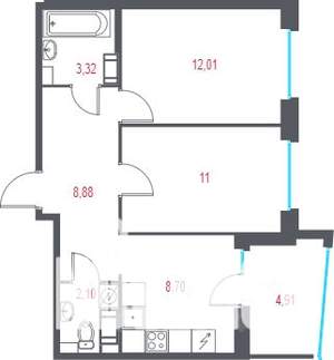 2-к квартира, вторичка, 48м2, 8/10 этаж