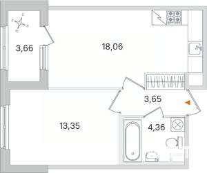 1-к квартира, вторичка, 41м2, 1/4 этаж