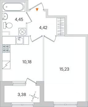 1-к квартира, вторичка, 36м2, 1/4 этаж