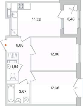 2-к квартира, строящийся дом, 52м2, 3/4 этаж