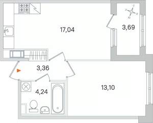 1-к квартира, вторичка, 38м2, 4/4 этаж