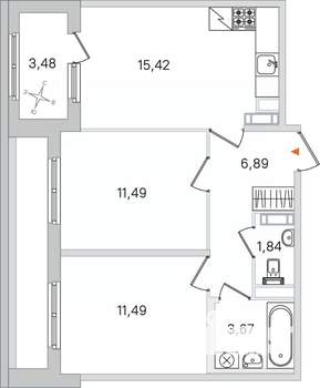 2-к квартира, вторичка, 51м2, 3/4 этаж