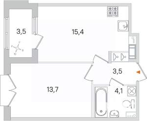 1-к квартира, строящийся дом, 37м2, 4/4 этаж