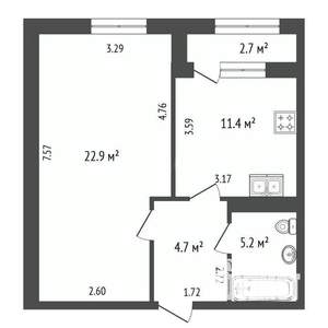 1-к квартира, вторичка, 47м2, 2/5 этаж